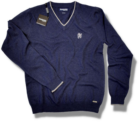 New Lambretta Fine Gauge Cotton V Neck Pullover Blue Preview